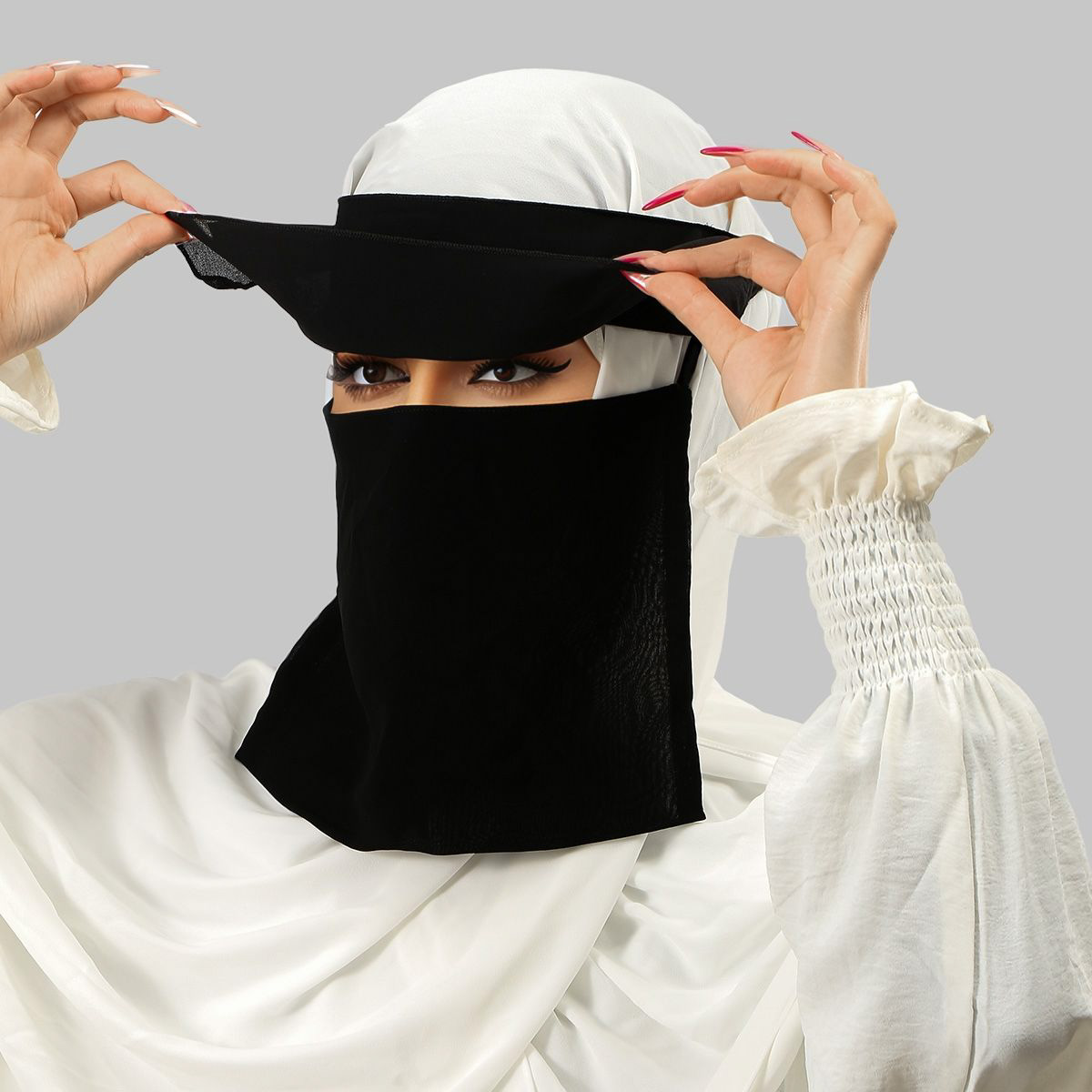 Nouveau Voile Instantané en Chiffon à Bretelles pour Femme Musulmane, Respirant, avec Pompons, Protection Solaire d'Été, Couvre-chef pour l'Aïd, Noir