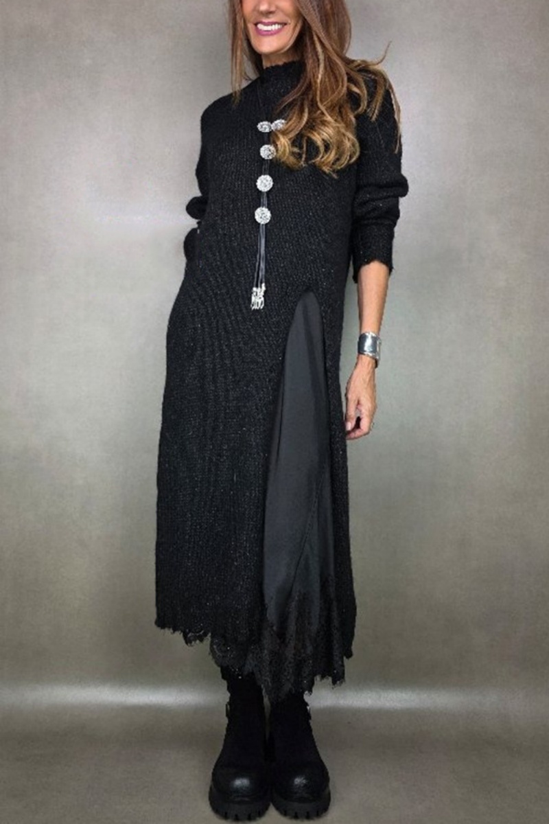 Robe pull pour Femme, Streetwear, manches longues, col rond, fente haute, longue, décontractée, ample, automne