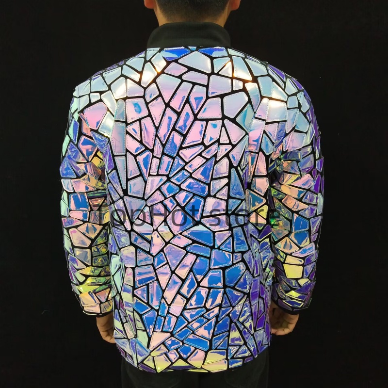 Veste miroir argentée, manteau décontracté à paillettes pour homme, Costume de spectacle sur scène étoile de chanteur, manches longues, Slim