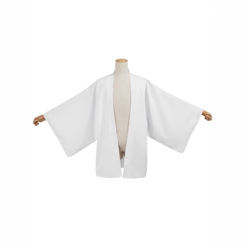 Manteau japonais Haori Kimono blanc pur à devant ouvert, vêtement d'extérieur japonais traditionnel ample, adapté aux jeux de rôle et aux costumes de scène