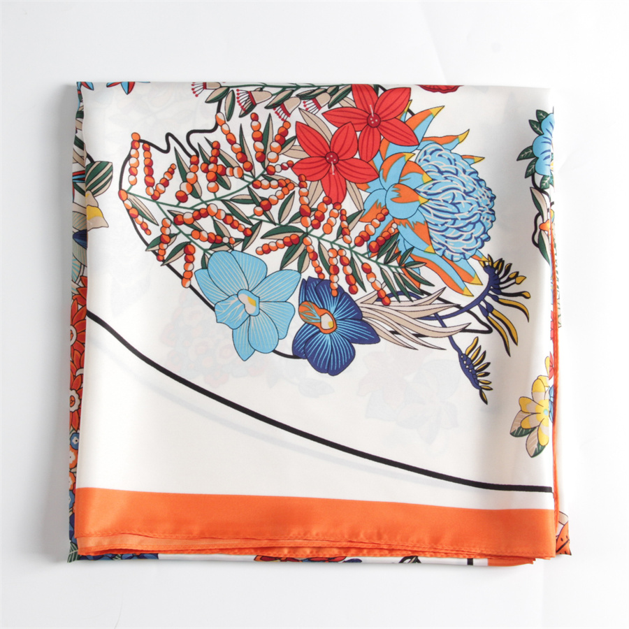 Foulard carré imprimé fleurs espagnoles pour femmes, grand châle, foulard bandana, hijab féminin, étoles de luxe, 130cm