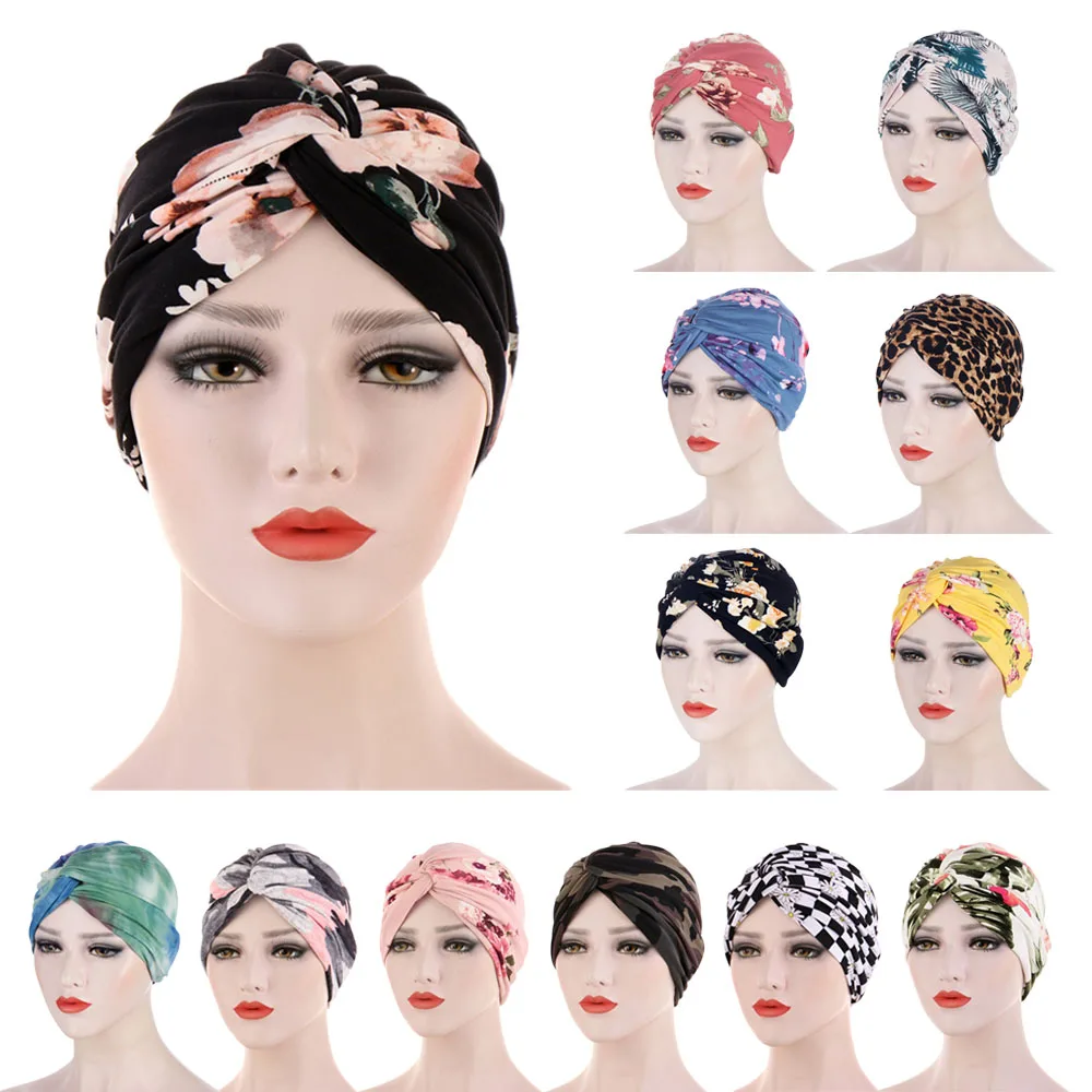 Turban intérieur imprimé avec nœud torsadé indien pour femmes musulmanes, Turban, couvre-chef, couvre-chef, perte de cheveux