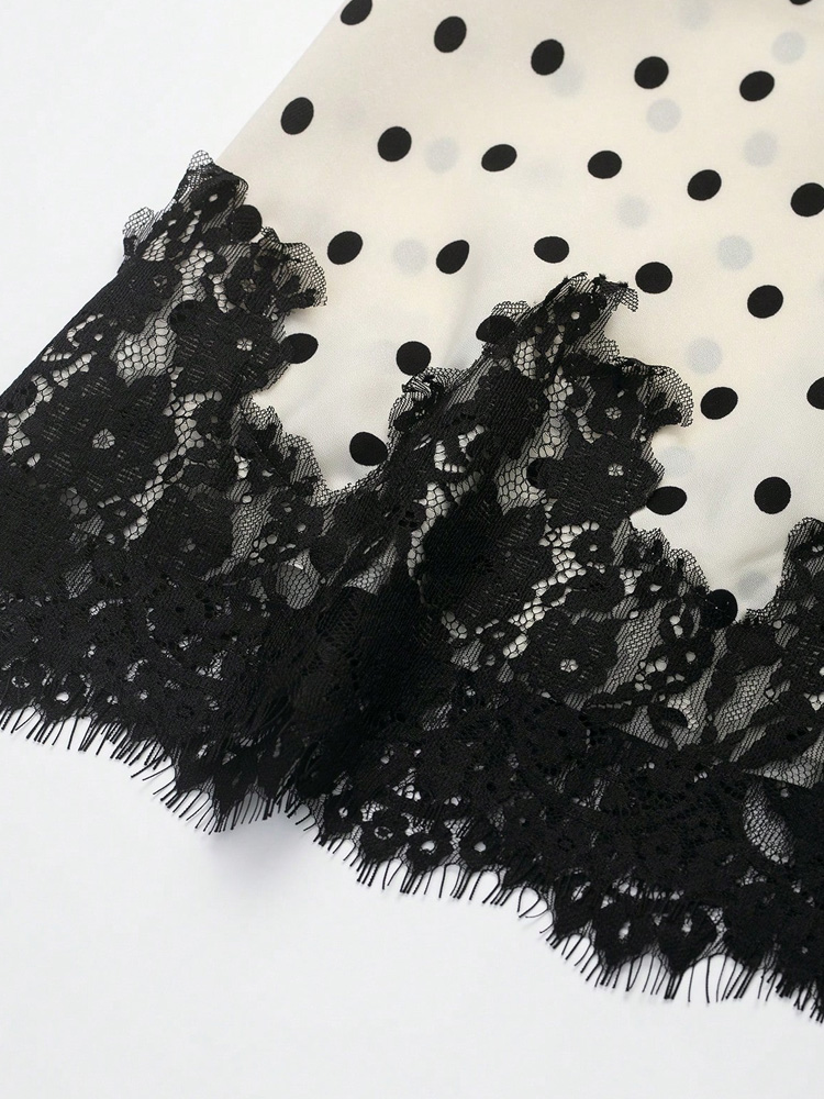 Jupe mi-longue à pois pour femmes, avec fermeture éclair latérale et patchwork en dentelle, adaptée à l'été