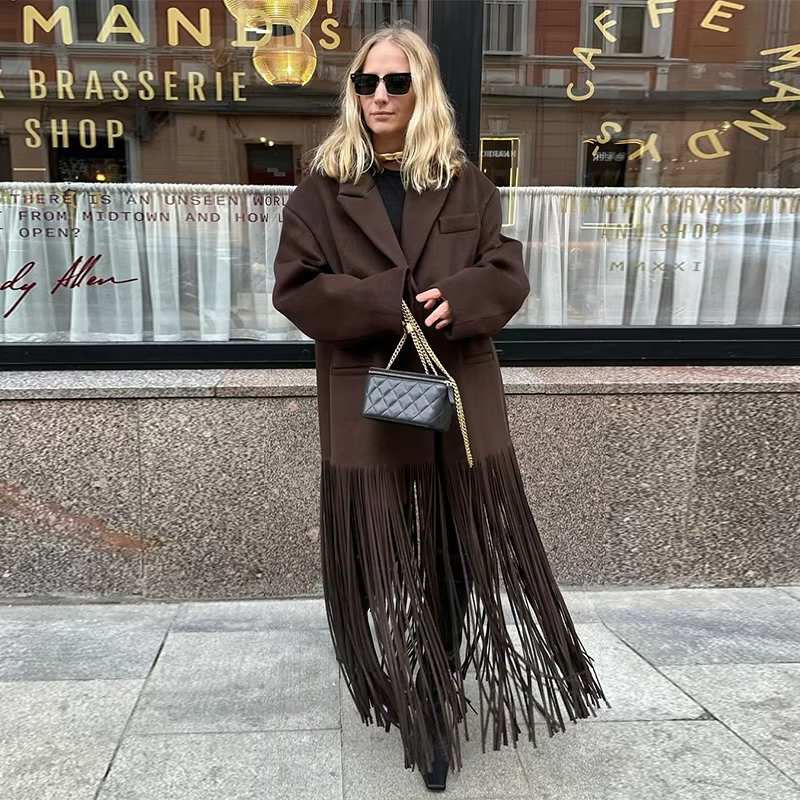 Mode laine glands longs manteaux pour femmes col rabattu simple boutonnage poches veste femme élégant solide dame pardessus