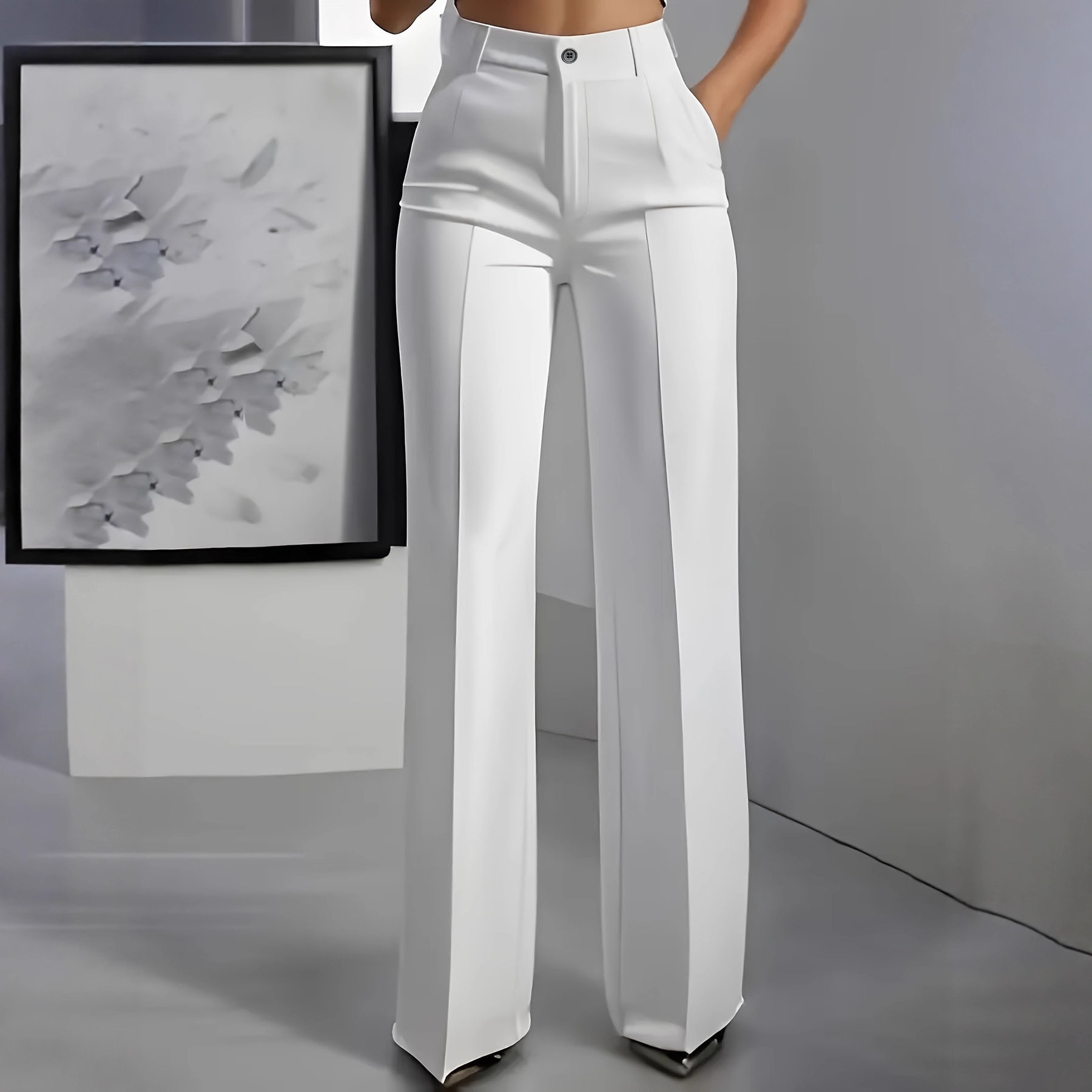 Pantalon femme 2026 décontracté, nouvelle collection, couleur unie, taille haute, boutonné, coupe droite, pantalon de costume simple pour femme