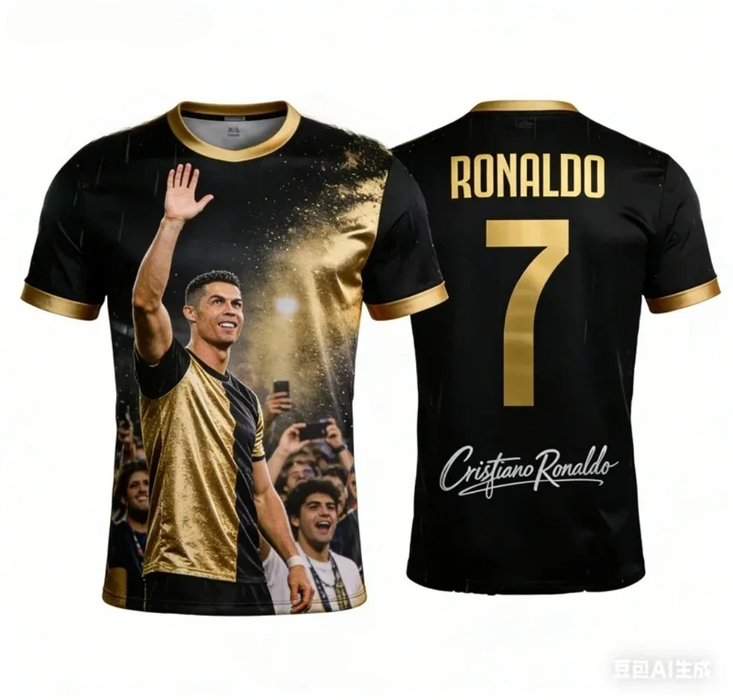 Maillot de football 3D Ronaldo Summer, T-shirt pour homme à manches courtes, respirant, à séchage rapide, pour le sport et la mode de rue en plein air.