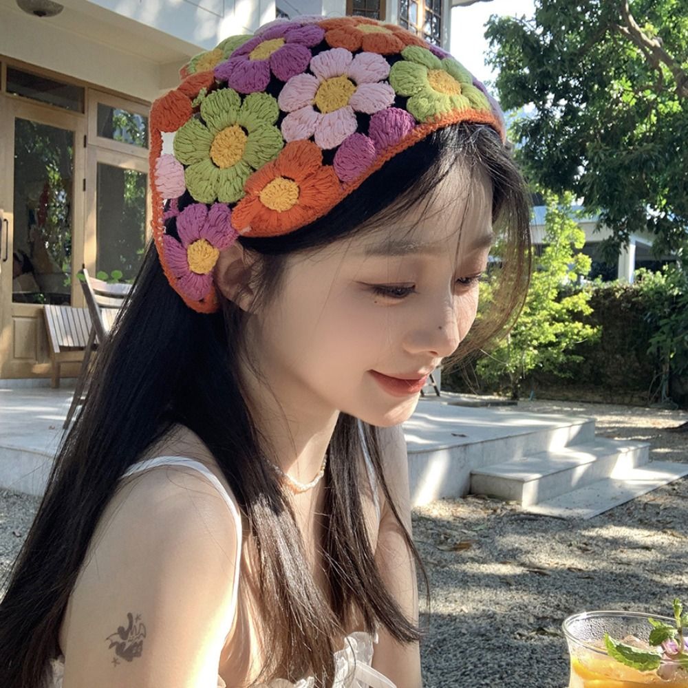 Mignon bandeau tricoté bandeau fleur bohème femmes cheveux écharpe plage chapeaux Floral Triangle Turban enfants