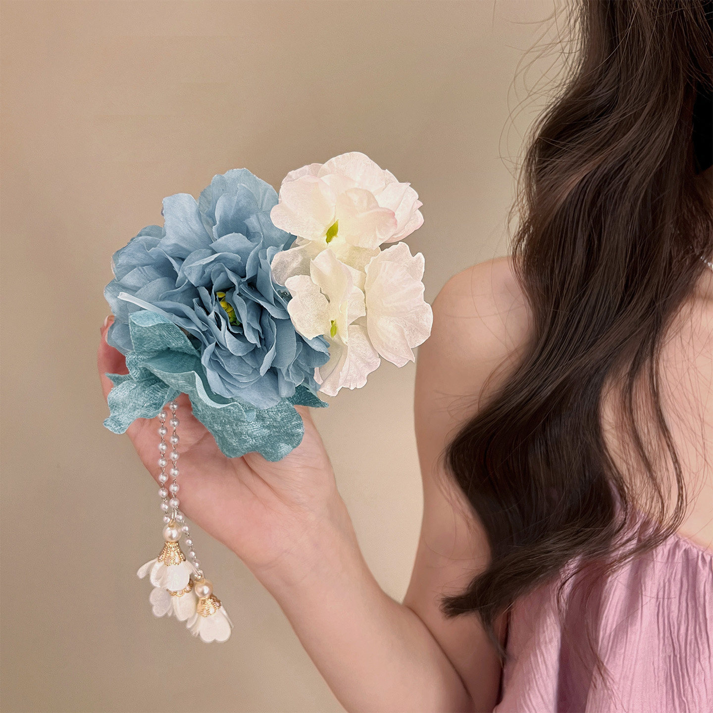Pince à cheveux en tissu de soie pour mariage, avec gland d'hortensia, accessoire capillaire de style chinois traditionnel, bijou élégant