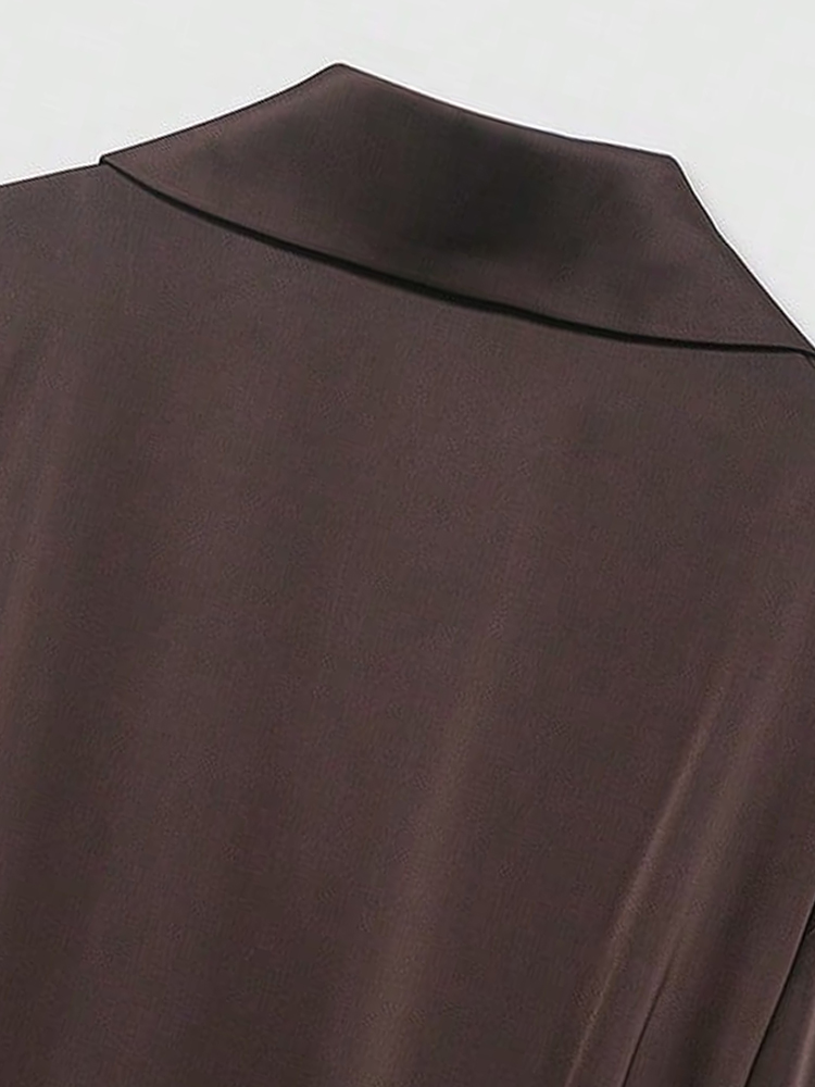Chemisier en satin chic pour femme avec ceinture, manches longues, col à revers, chemise élégante, haut tendance