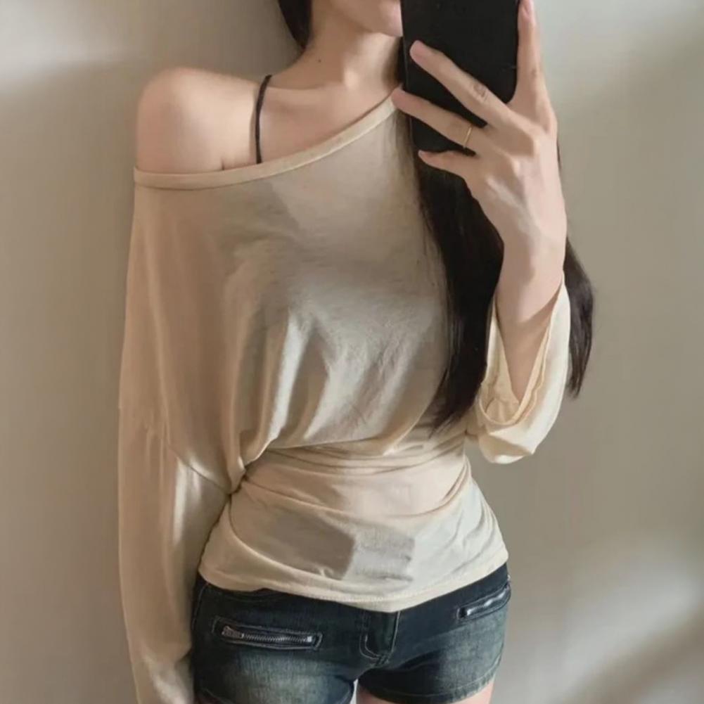 Chemisier d'été à col asymétrique, manches longues, taille lacée, protection solaire, extensible et doux, pour l'extérieur, tenue décontractée