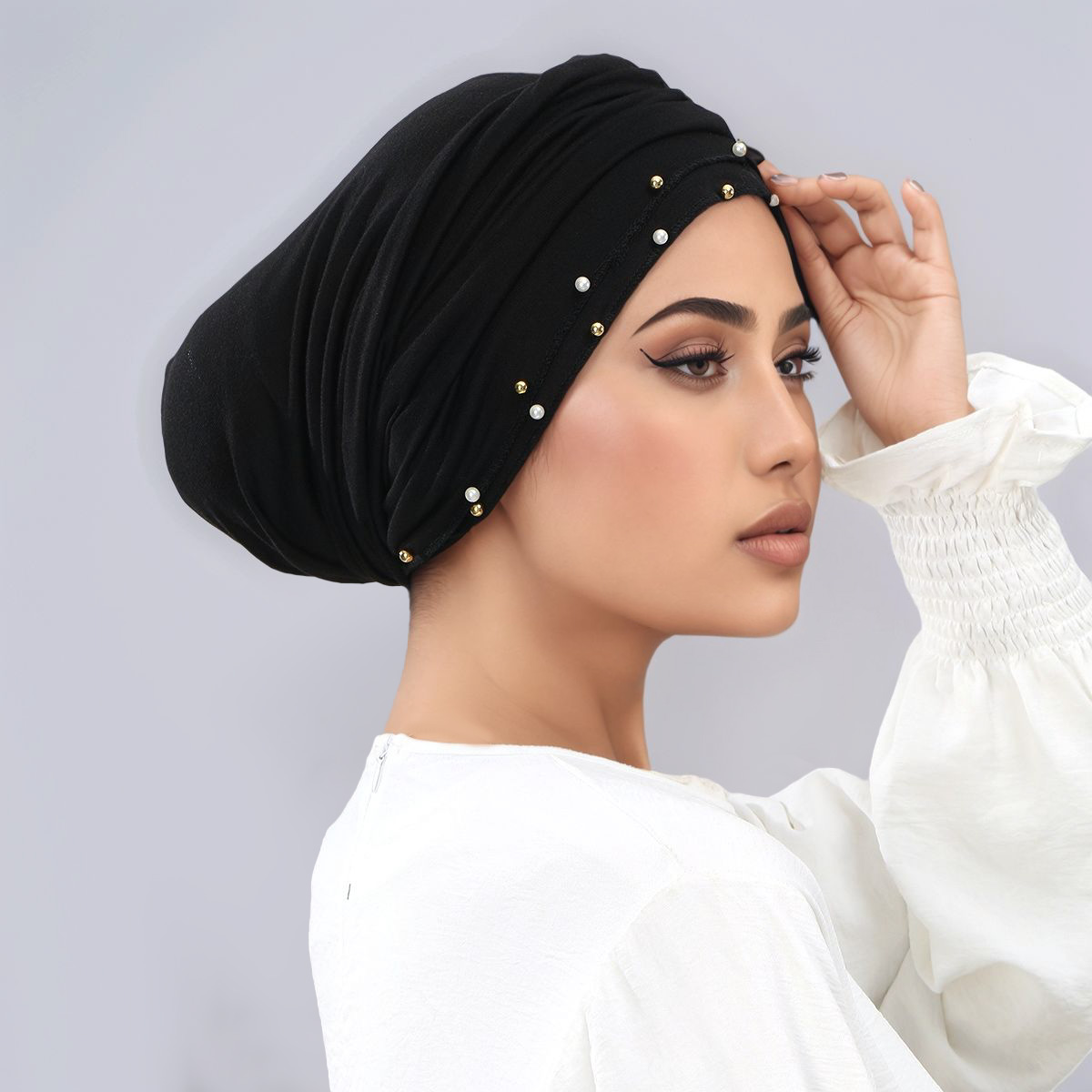 Nouveau Ramadan perles coton Jersey instantané Hijab casquette solide femme musulmane sous-capuche extensible croix chapeau Islam Turban Bonnet bandeau