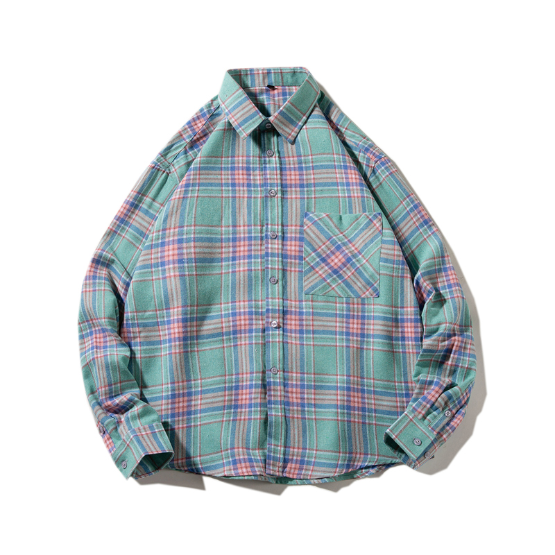 Chemise en coton à manches longues pour homme, vêtement à la mode, avec poche unique, doux et décontracté, à carreaux