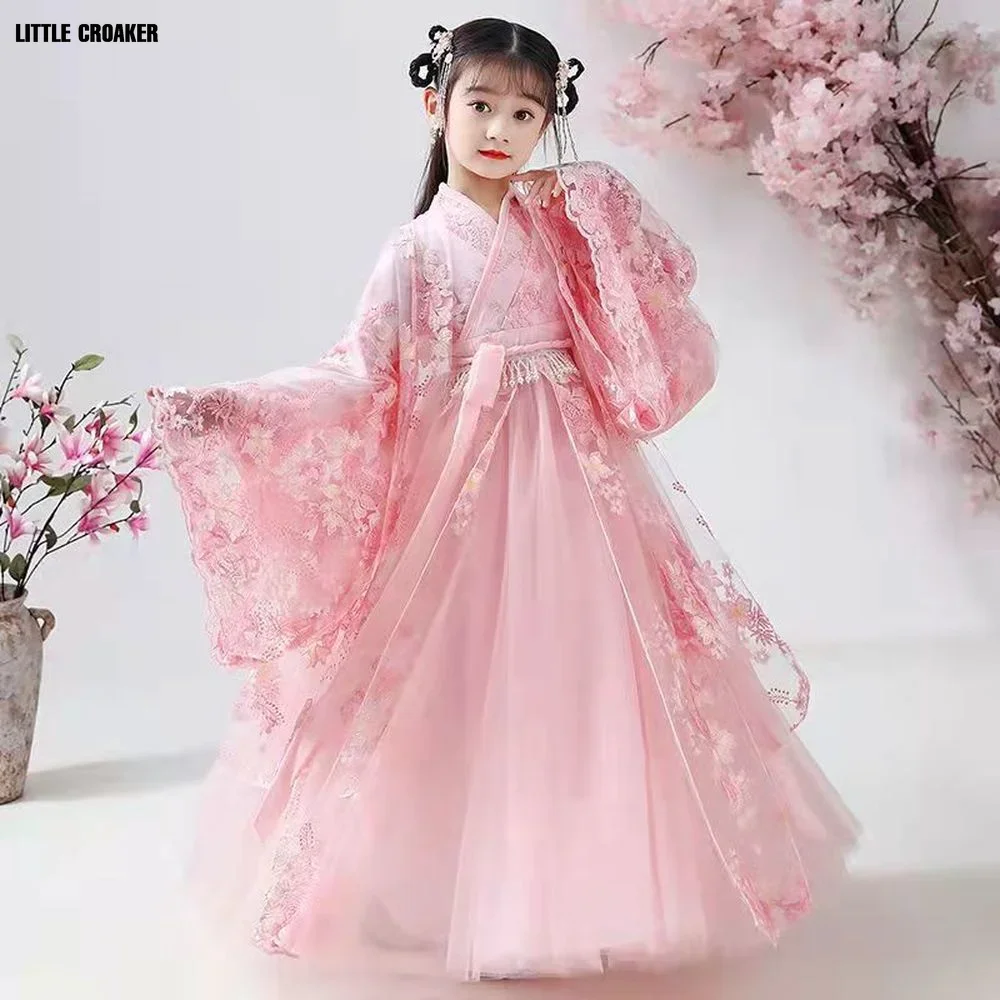 Robe de danse folklorique traditionnelle chinoise pour filles, Costume de fée de danse rose Hanfu, ensemble de robes de princesse pour enfants, vêtements de Cosplay de fête