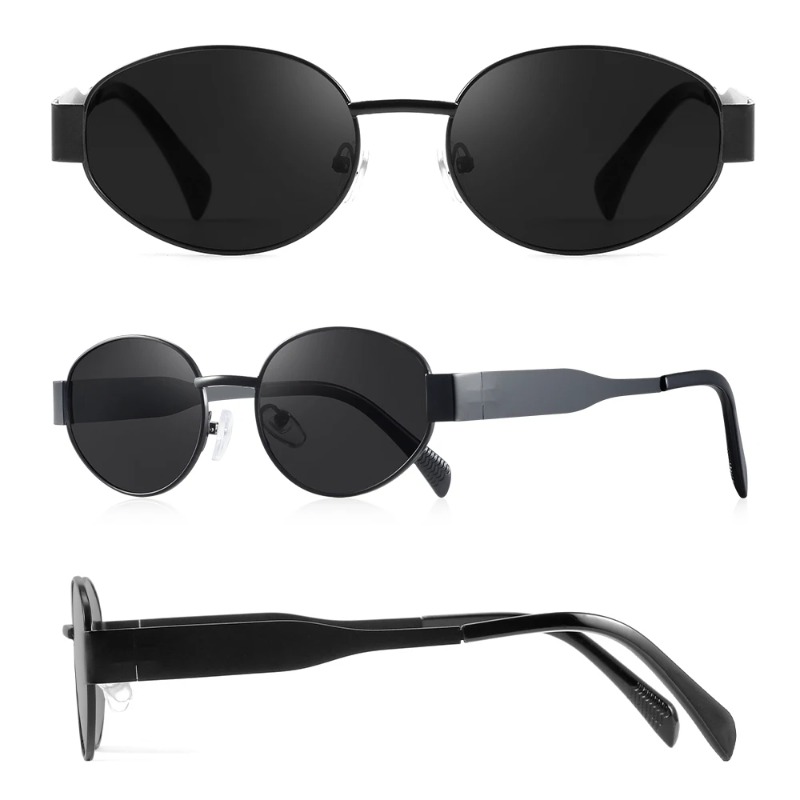 Lunettes de soleil ovales de luxe pour femme, monture métallique ronde, accessoires de plage, verres de protection UV400