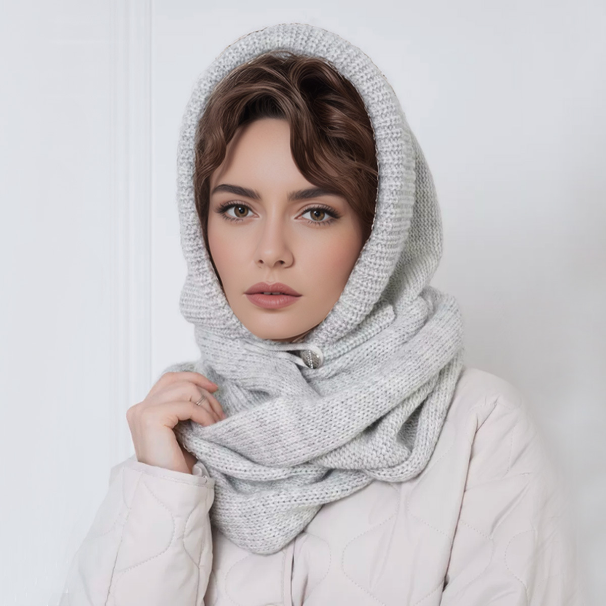 Cagoule d'hiver pour femmes, Bonnet, écharpe, tricot, casquettes à capuche, chaud, une pièce, col de cou, chapeaux pour filles