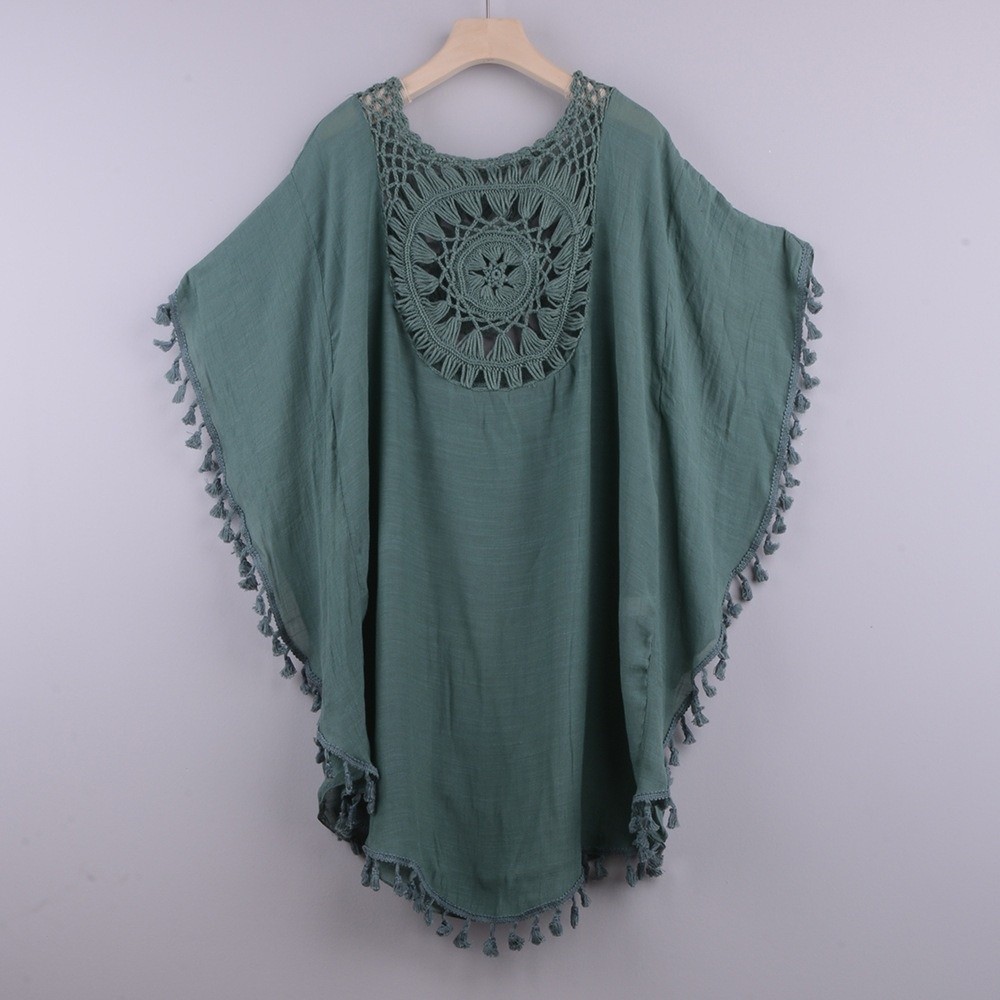 Tunique de plage tricotée tendance motif tournesol, grande taille, ajourée, avec franges, pour femme