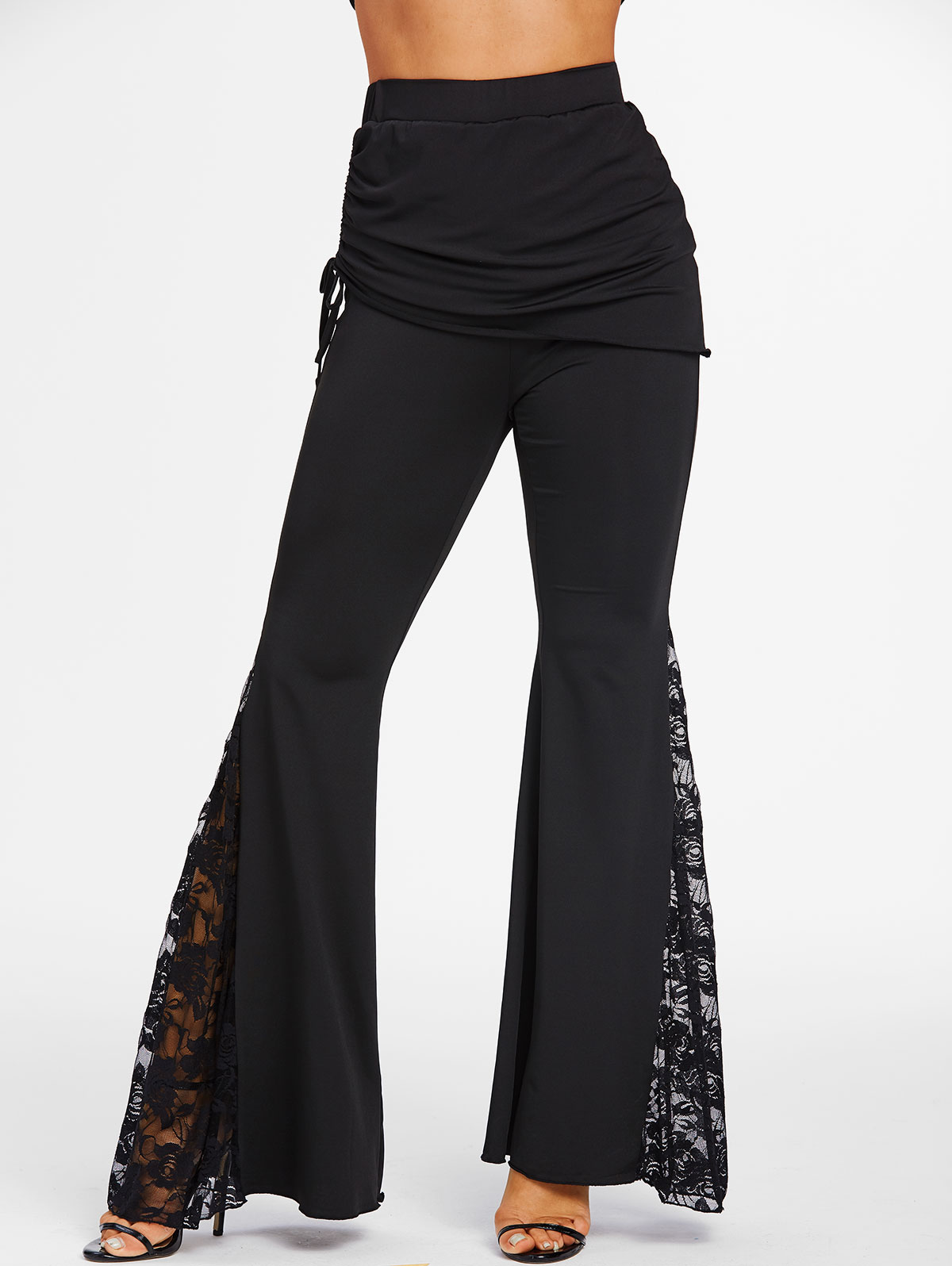 Dressfo 2025 nouveaux pantalons pour femmes mode décontractée fleur dentelle insérer jupe cintrée pantalon évasé