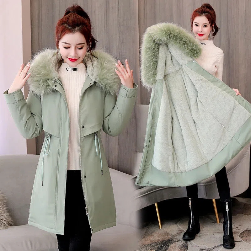 Veste d'hiver femmes Parka 2022 nouveau col de fourrure manteau Long doublure en laine veste à capuche épais chaud vêtements de neige rembourré Parka vêtements M-6XL