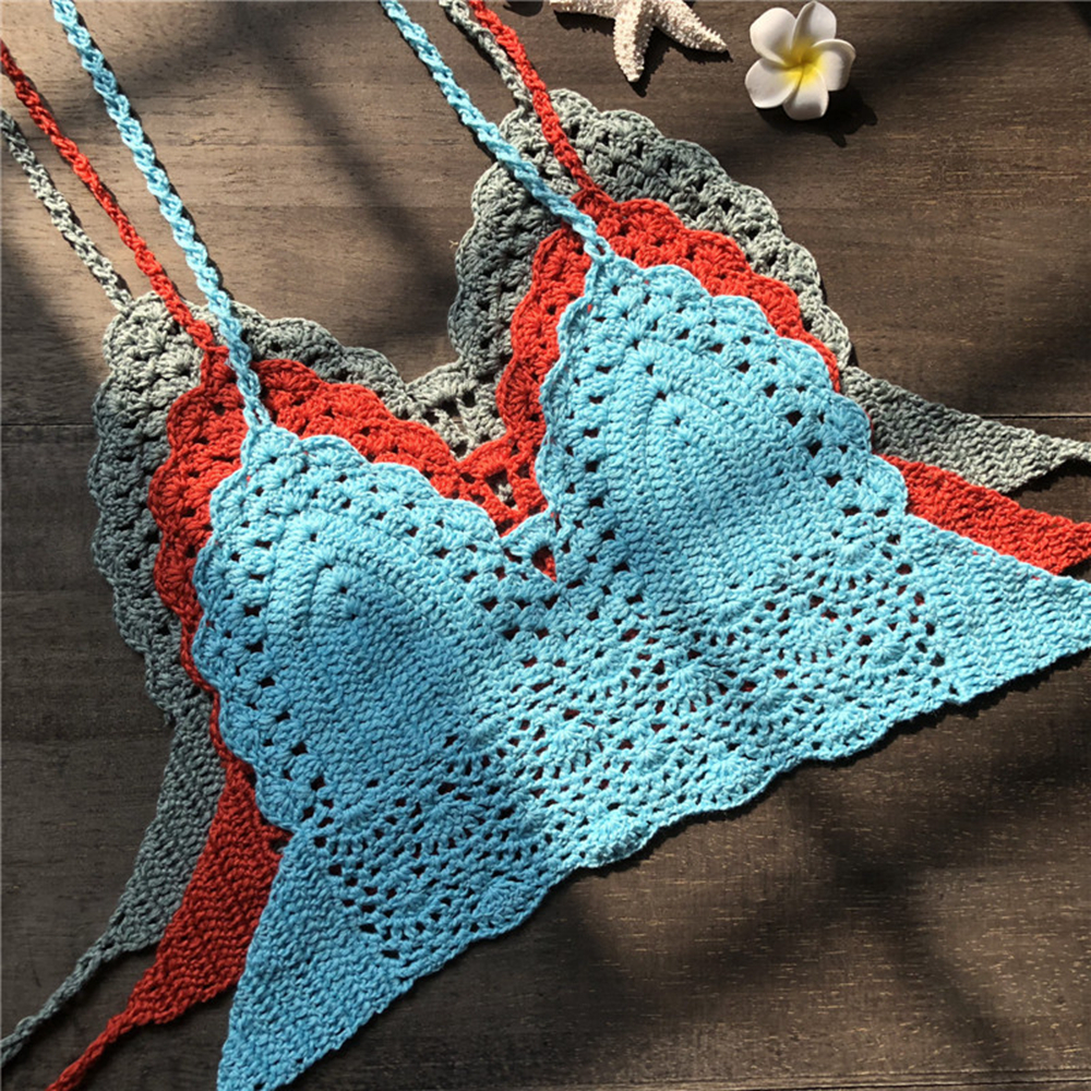 Soutien-gorge de plage sexy, col licou, glaCrochet, Crop Top, Bralette en tricot, Boho, Camisoles de plage, Bikini, Précieux, Dos nu, Y-Wear