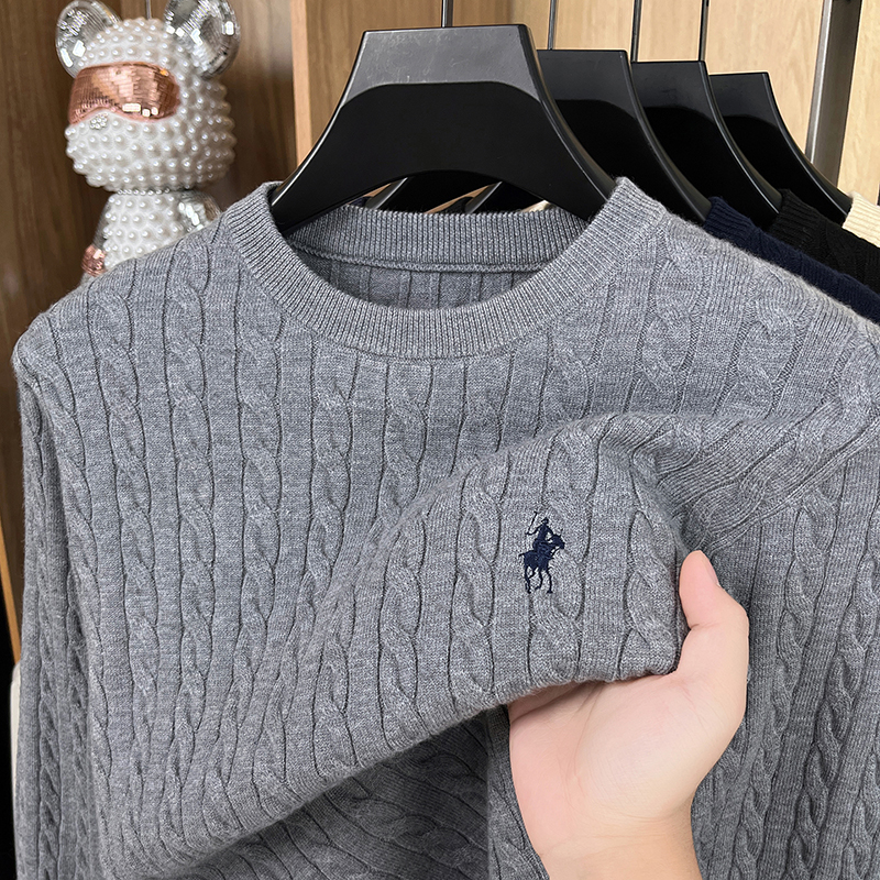 Pull de luxe pour homme à manches longues, col rond, broderie jacquard, tricot haut de gamme, pull tendance, chaud et confortable, vêtements pour homme