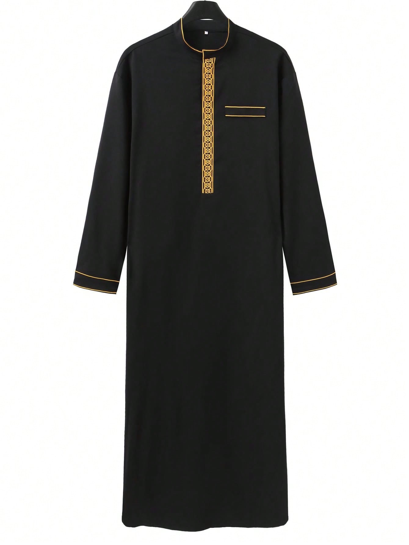 2025Islamic musulman arabe hommes robe à manches longues brodé col montant arabe thobe pour hommes