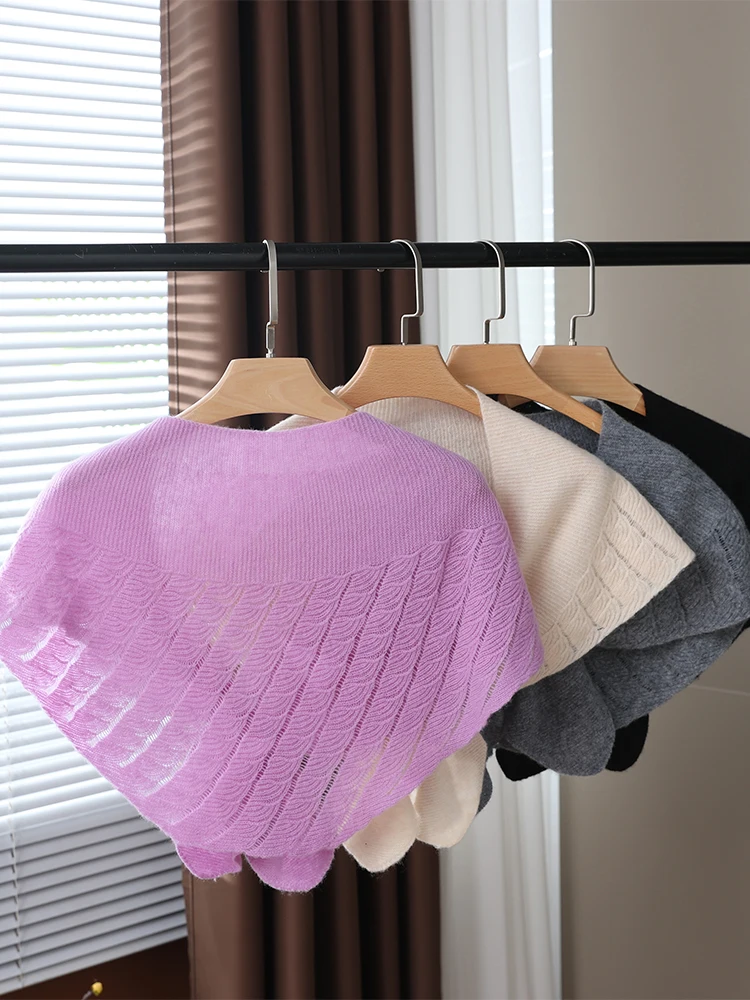 Petit Châle Amissié en Laine pour Femme, Queue de Poisson Ronde, Élégant, Français, 100 Laine, avec Cape Douce, Cou Chaud, Écharpe Confortable à la Mode