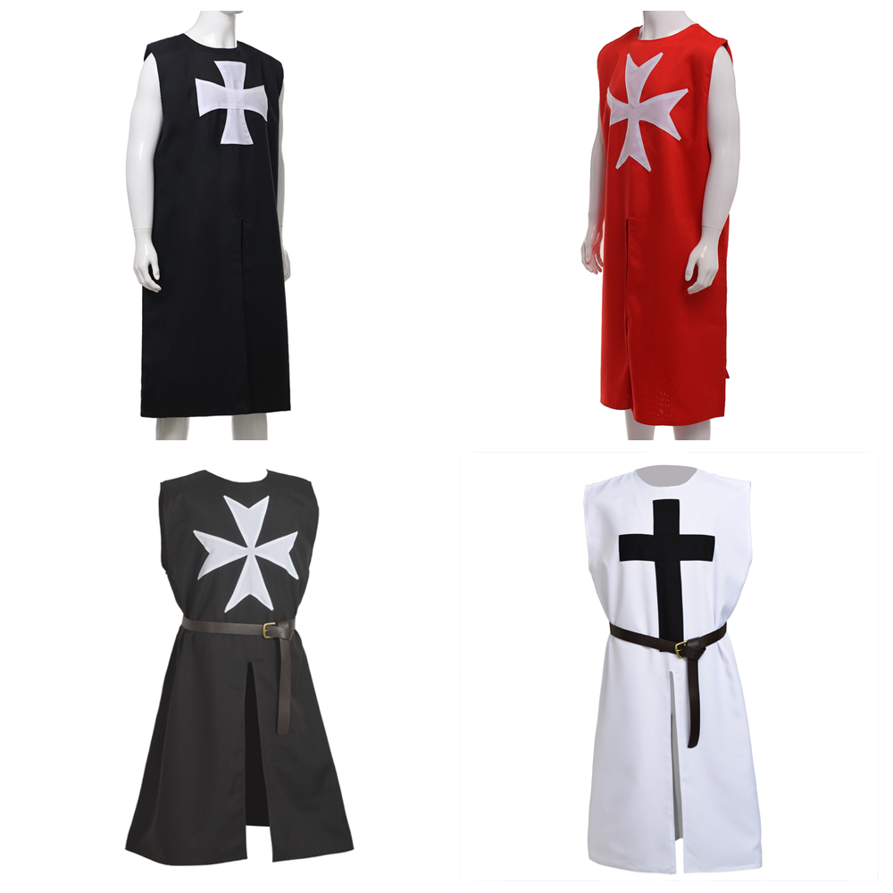 Tunique médiévale pour hommes, Costume d'halloween Viking, Robe de Cosplay, chevaliers templiers, guerriers, Cape d'hôpital