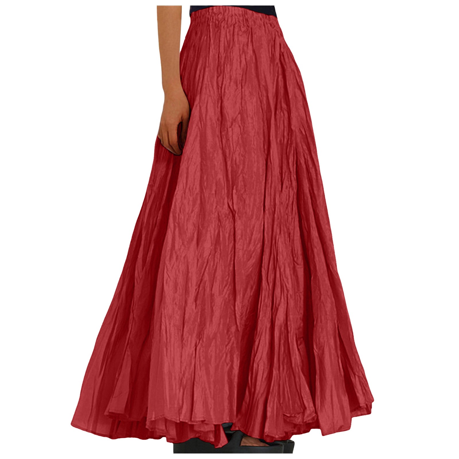 Jupe longue froncée style bohème pour femmes, vêtement de plage, vacances, taille haute, ligne A fluide, été