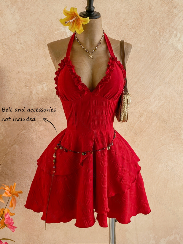 Robes d'été sans manches pour femmes, robe licou dos nu à lacets, mini-robe pour femmes, Vestidos De Verano Mujer