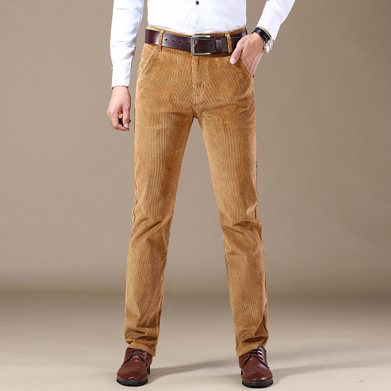 Pantalon décontracté en velours côtelé de coton pour homme, nouvelle mode d'automne, kaki, doux, Slim, droit, élastique, vêtements d'affaires