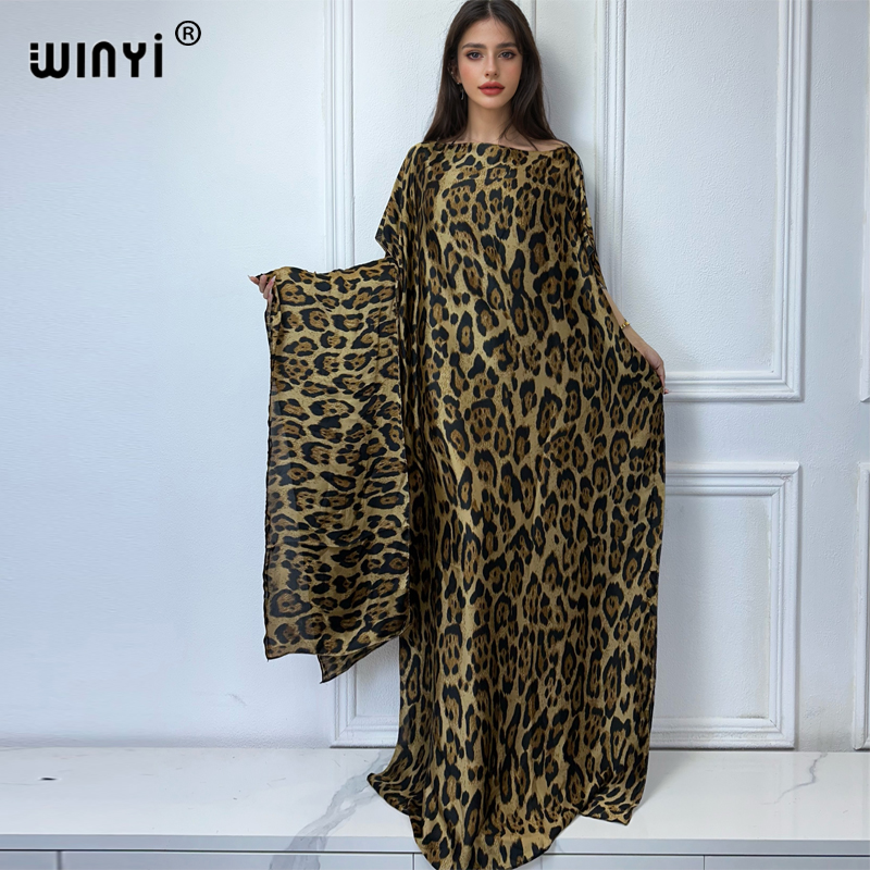 WINYI-Abaya pour femmes musulmanes, robe africaine dubaï, col ras du cou, kaftan imprimé, robe maxi élégante