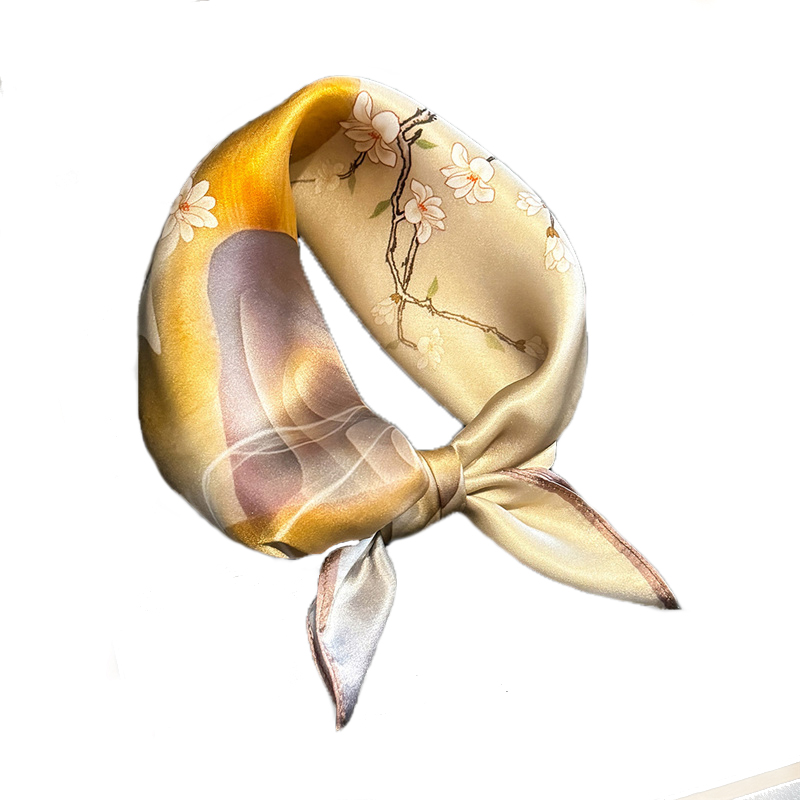 100% foulard en soie femmes carré fleur de prunier imprimé foulards Wrap foulard mûrier soie printemps mode luxe haute qualité Hijab
