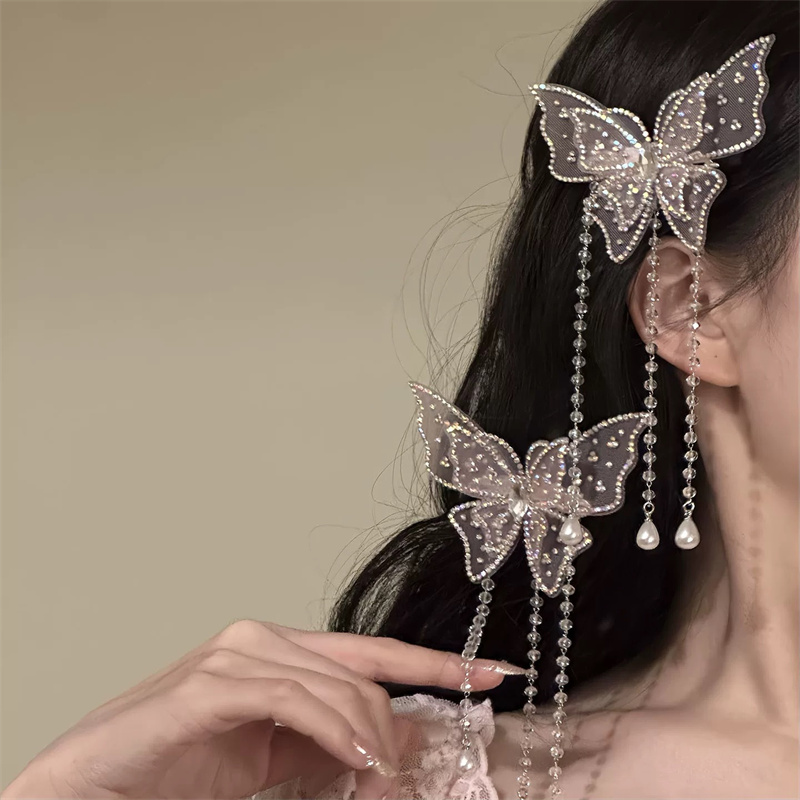 Nouvelle pince à cheveux papillon rose style chinois, accessoire de coiffure Hanfu pour femme, style ancien et élégant, pince latérale