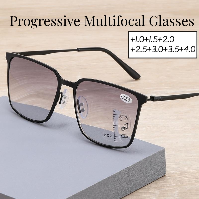 Lunettes multifocales progressives pour hommes et femmes, Design de luxe, carrées, finition proche de loin, lunettes de lecture unisexes, lunettes dioptrie