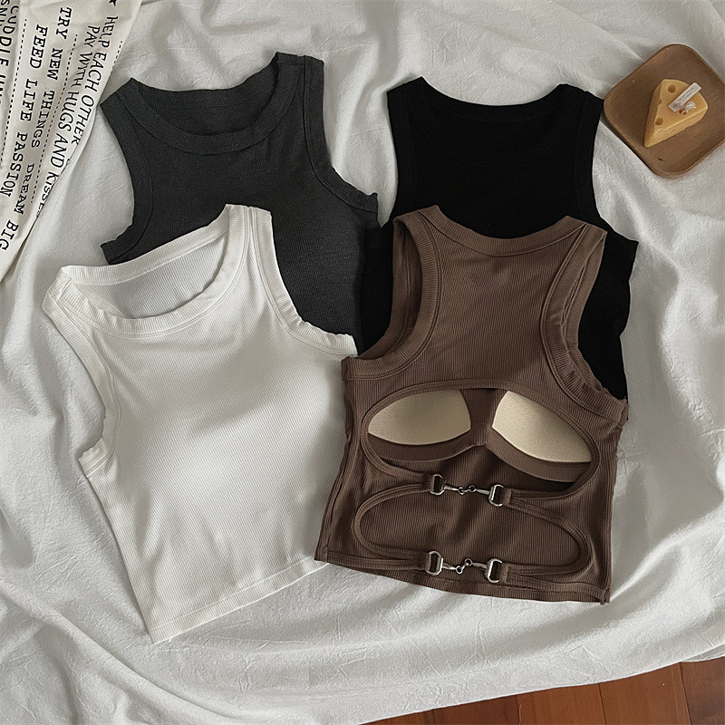Débardeur de sport pour femmes, avec coussinet de soutien-gorge, haut court décontracté, dos nu, Camisole de course en tricot pour femmes, Streetwear Y2K, nouvelle collection
