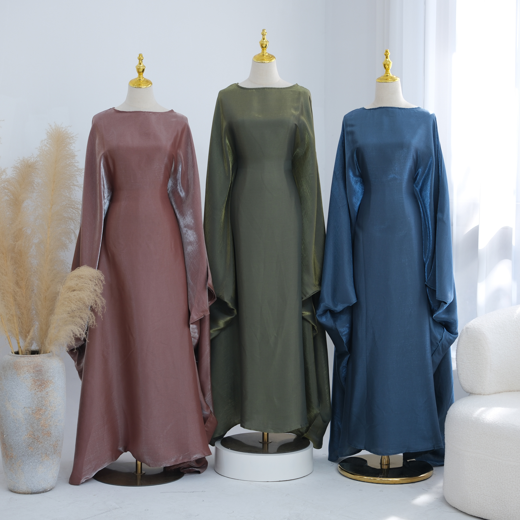 Robe kaftan brillante pour femmes pour la fête du soir du Ramadan, manches papillon, col rond, abaya musulmane pour femmes, vêtements islamiques de Dubaï