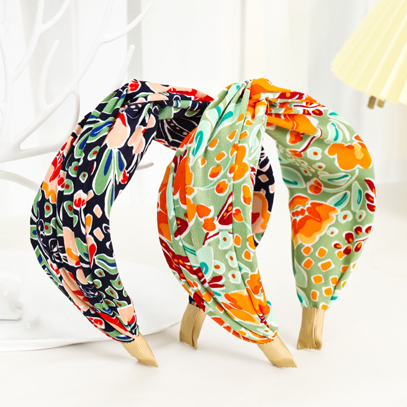 Nouvelle mode femmes bandeau imprimé large bandeau noeud croisé Turban fleur cheveux cerceau bandes lunette filles cheveux accessoires coiffure