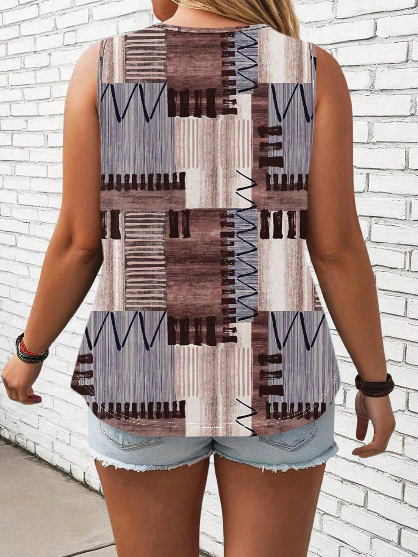 Gilet décontracté à col rond, grande taille, dessiné à la main, bloc de couleurs, à la mode, nouveau