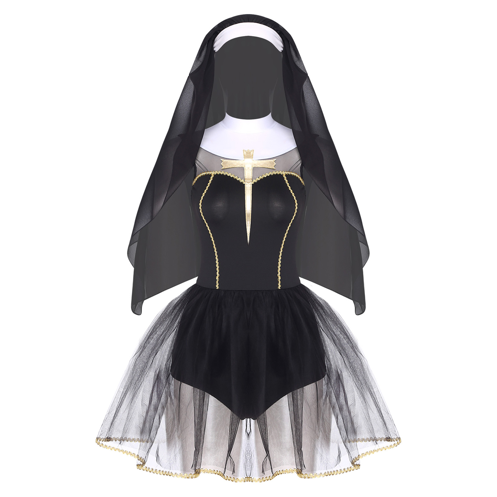 Robe de Cosplay de nonne d'halloween pour femmes, avec capuche en voile, tenue d'église traditionnelle religieuse d'halloween, déguisement de clergé pour sœur