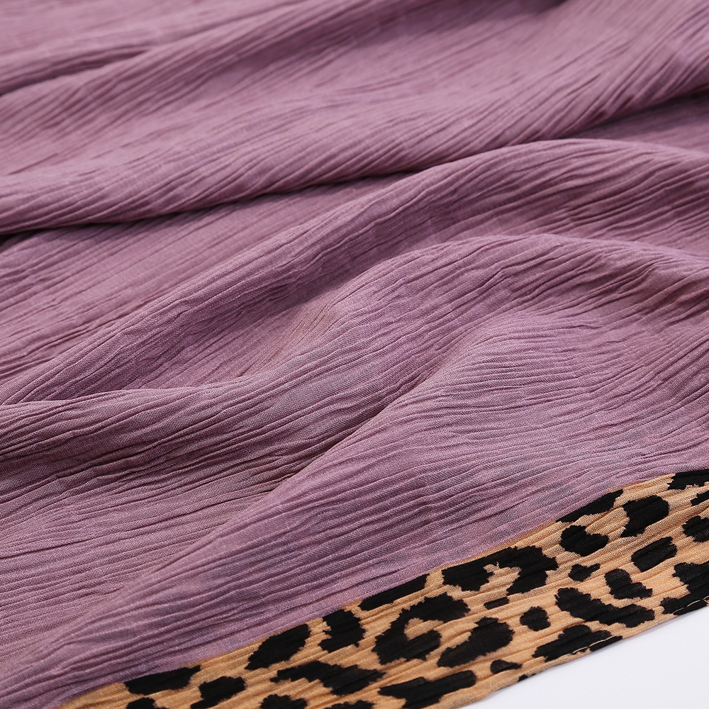 Nouveau Foulard en coton plissé imprimé léopard Hijab islamique solide Foulard froissé Hijab Foulard Femme Musulman Wrap