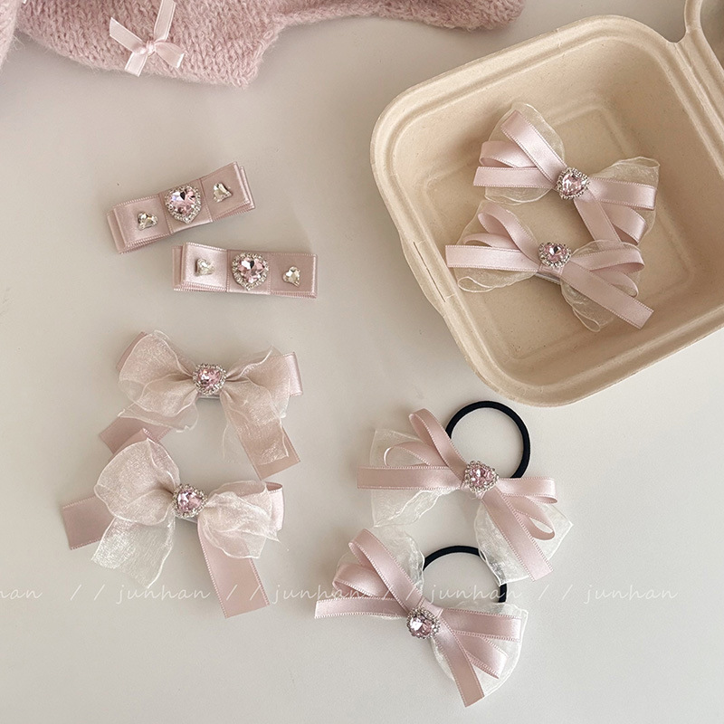 Pince à cheveux pour femmes, ruban rose, nœud papillon, ensemble de pinces à cheveux pour filles, frange latérale, cheveux cassés, pince BB, perle, couvre-chef, ensemble de pinces à cheveux
