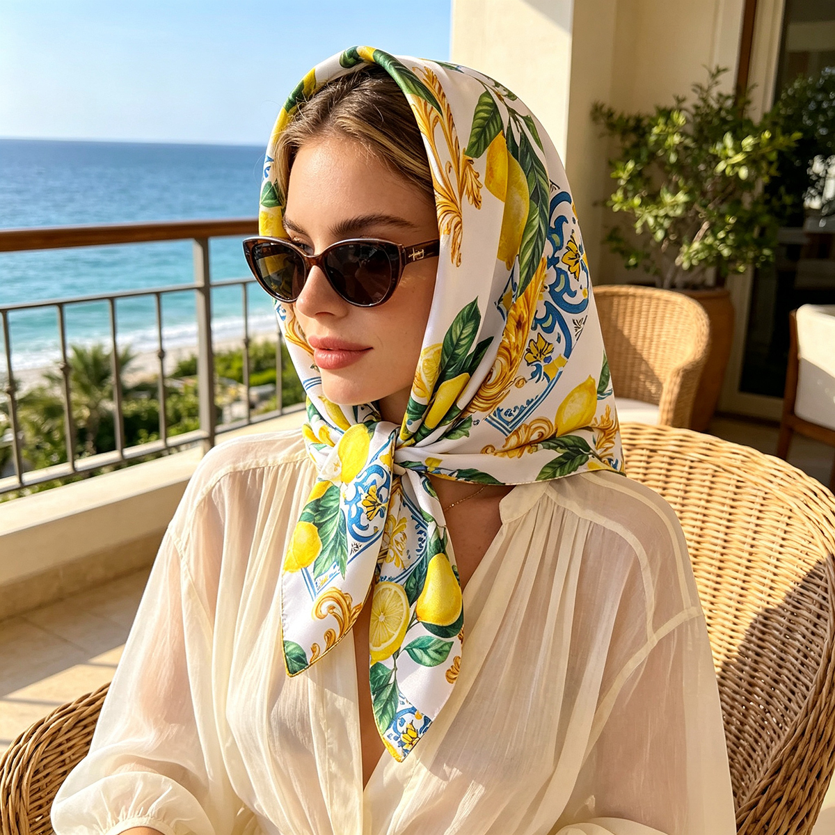 Nouveau Foulard Carré Imprimé Citron 2026, en Satin Doux Imitation Soie, pour Femmes, Bandanas, Hijab, Foulard de Cou, Châle Élégant