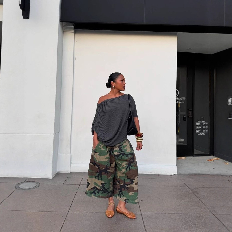 Pantalon de Camouflage à jambes larges pour femmes, ample, décontracté, taille haute, poches Vintage, court, Streetwear, Harajuku, Capris, 2025