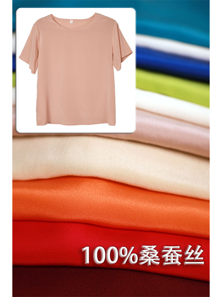 T-shirt à manches courtes en crêpe de soie, col rond, haut en soie de mûrier pour femmes, tenue d'été légère, confortable et respirante pour maman