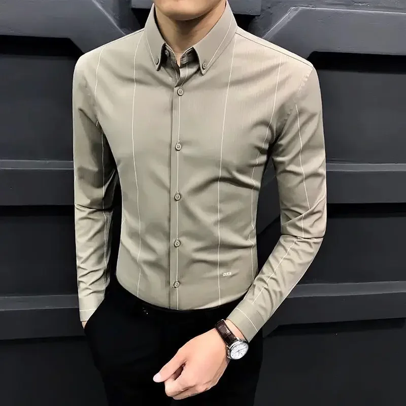 Chemise habillée noire à manches longues pour hommes, chemises et chemisiers d'affaires, coton de luxe, haute qualité, social, vêtements en Y, média, nouveau