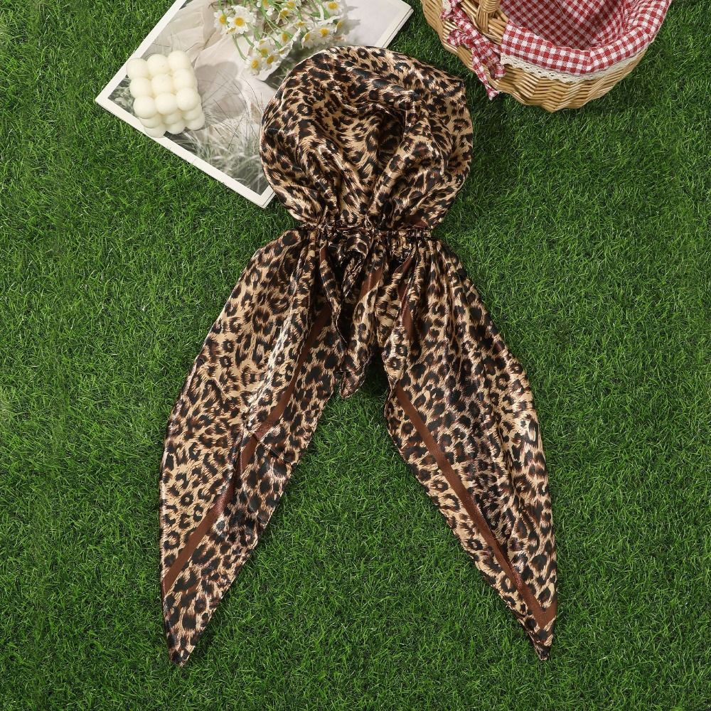 Turban imprimé léopard en satin, élégant, fin, respirant, coupe-vent, foulard pour femme, accessoires d'été
