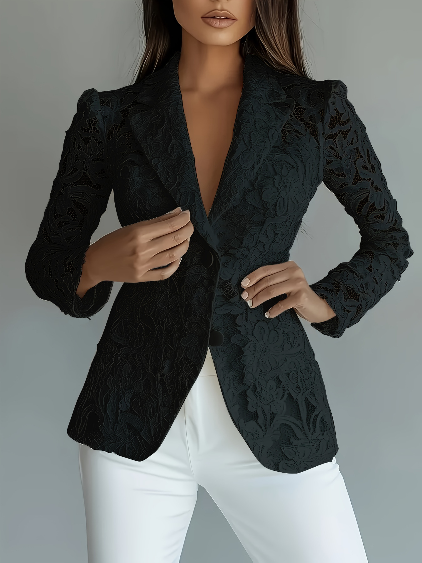 Manteau d'été en dentelle ajourée pour femme, blazer uni à bouton unique, vestes d'affaires d'extérieur, manteaux quotidiens pour femmes de bureau, vêtements d'extérieur