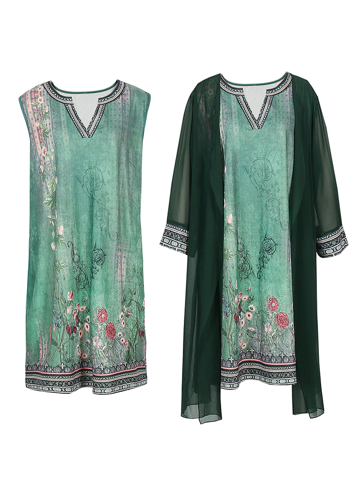 Robe maxi vintage à imprimé floral pour femme avec veste, robe midi fluide pour invité de mariage, grande taille, Boho, 2 pièces