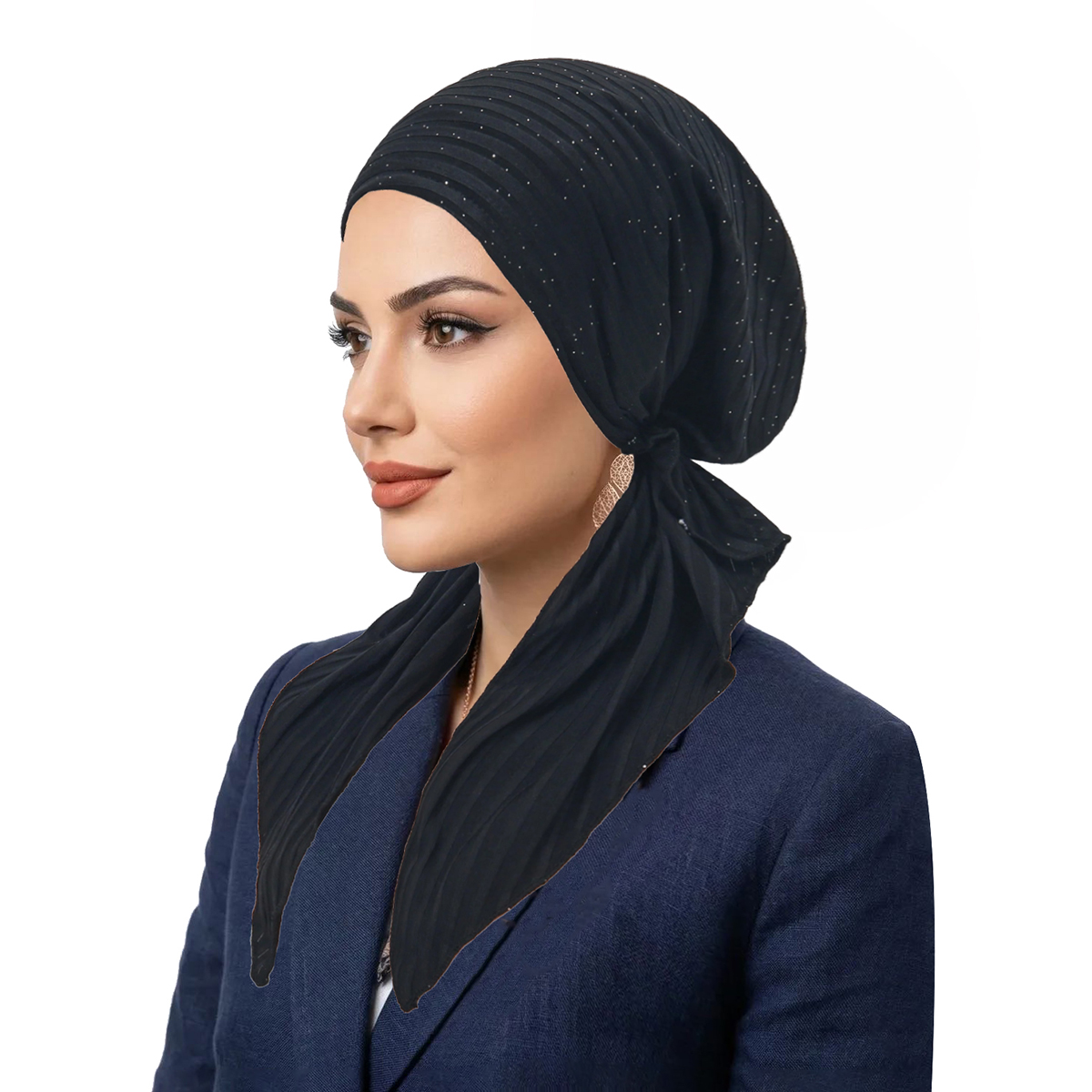 Chapeaux Turban Hijab Musulman à Rayures Tendance, Foulards à Longue Queue, Bonnets Hijab Élastiques Respirants pour Femmes et Filles