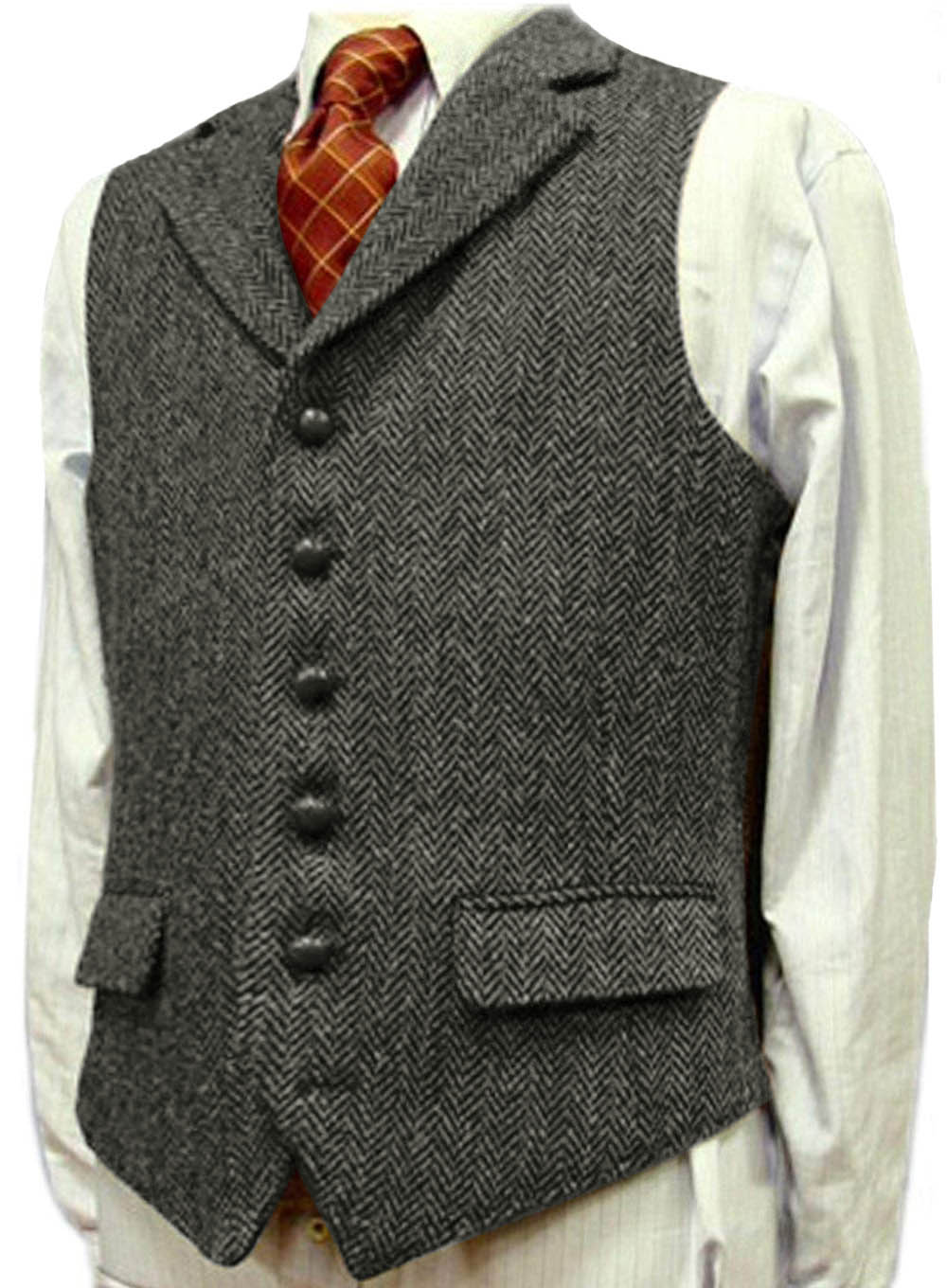 Gilet en laine à chevrons pour homme, col en V, formel, marié d'affaires, mariage, vert/noir/marron/vert/gris
